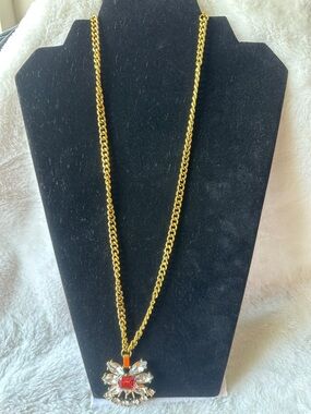 Versace Gold-Tone Chain Necklace with Red and Clear Crystal Medallion